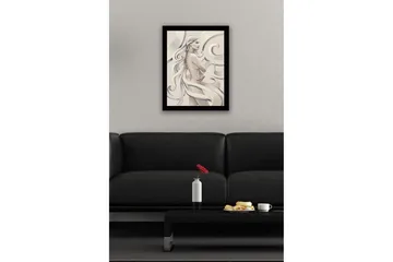 Inramad Canvastavla i trä - 41x56 cm - Sensuell kvinna med flödande hår och en ros i handen - Ljus beige / Grå / Vit - Inredning - Tavlor & posters - Canvastavla