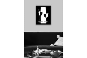 Inramad Canvastavla i trä - 41x56 cm - Silhuett av två vinglas med reflektioner i en minimalistisk komposition - Svart / Vitt / Genomskinligt - Inredning - Tavlor & posters - Canvastavla