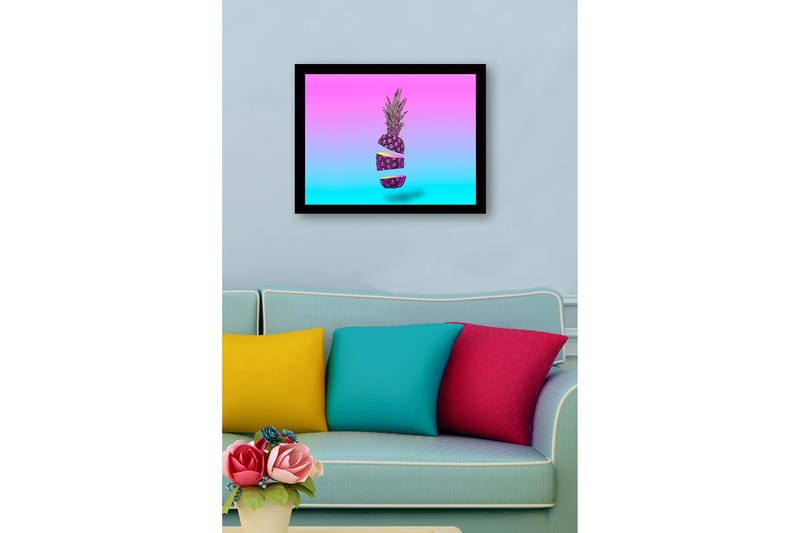 Inramad Canvastavla i trä - 41x56 cm - Skivad ananas i en surrealistisk komposition - Lila / Rosa / Turkos - Inredning - Tavlor & posters - Canvastavla