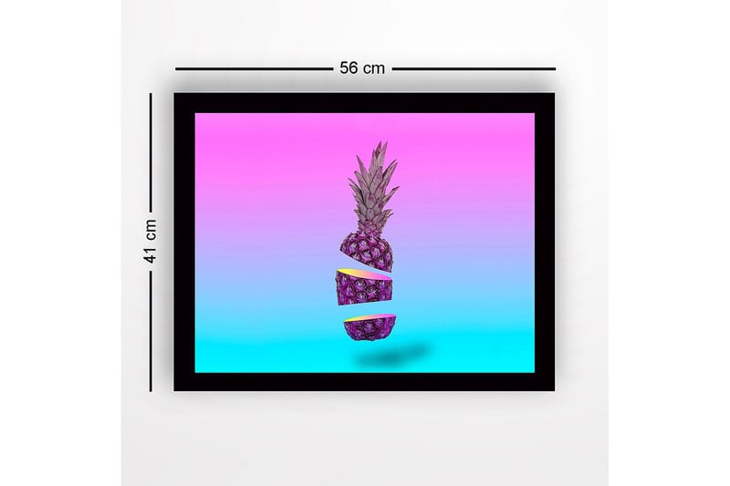 Inramad Canvastavla i trä - 41x56 cm - Skivad ananas i en surrealistisk komposition - Lila / Rosa / Turkos - Inredning - Tavlor & posters - Canvastavla