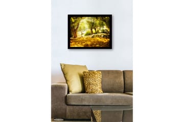 Inramad Canvastavla i trä - 41x56 cm - Solbelyst skog med olivträd - Grön / Guld / Brun - Inredning - Tavlor & posters - Canvastavla