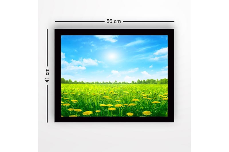 Inramad Canvastavla i trä - 41x56 cm - Solig äng med maskrosor i blomning - Grön / Gul / Blå - Inredning - Tavlor & posters - Canvastavla