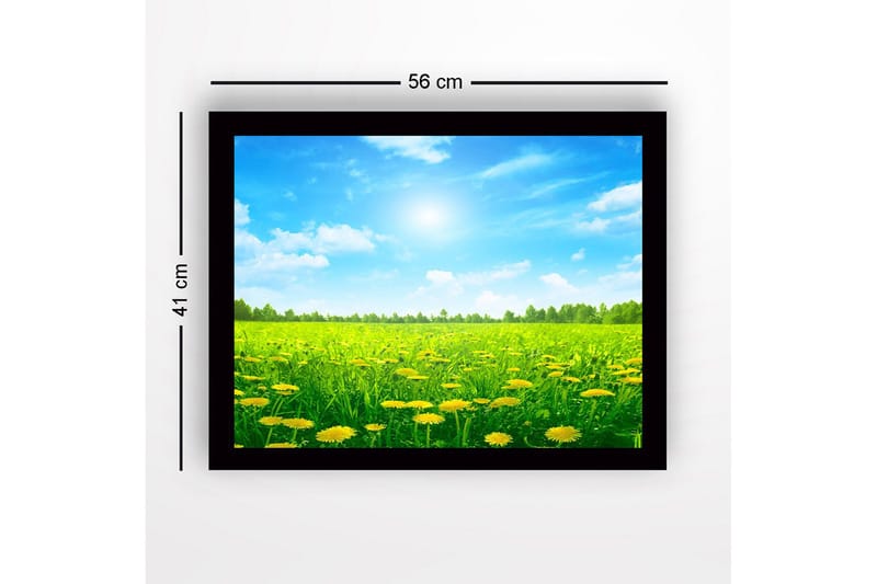 Inramad Canvastavla i trä - 41x56 cm - Solig äng med maskrosor i blomning - Grön / Gul / Blå - Inredning - Tavlor & posters - Canvastavla