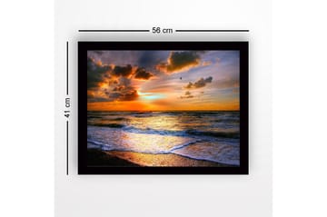 Inramad Canvastavla i trä - 41x56 cm - Solnedgång över havet med dramatiska molnformationer - Orange / Blå / Guld - Inredning - Tavlor & posters - Canvastavla