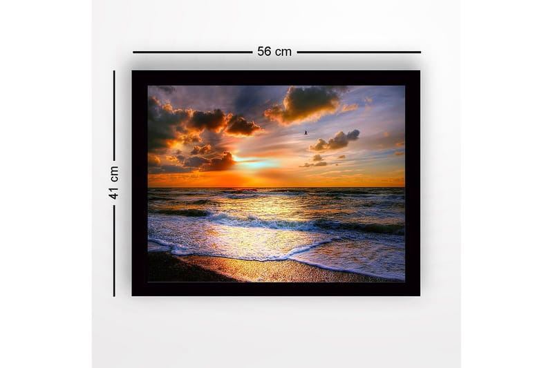 Inramad Canvastavla i trä - 41x56 cm - Solnedgång över havet med dramatiska molnformationer - Orange / Blå / Guld - Inredning - Tavlor & posters - Canvastavla