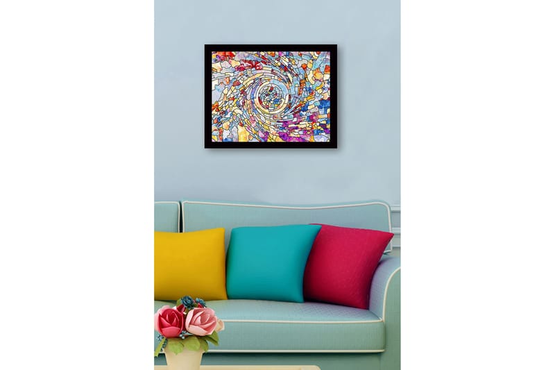 Inramad Canvastavla i trä - 41x56 cm - Spiraler av färgglada mosaikfragment - Blå / Röd / Gul - Inredning - Tavlor & posters - Canvastavla