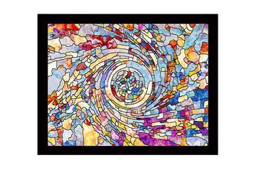 Inramad Canvastavla i trä - 41x56 cm - Spiraler av färgglada mosaikfragment - Blå / Röd / Gul - Inredning - Tavlor & posters - Canvastavla