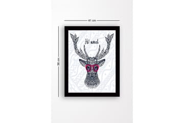 Inramad Canvastavla i trä - 41x56 cm - Stilig hjort med glasögon och detaljerad mönstring - Mörkblå / Rosa / Vit - Inredning - Tavlor & posters - Canvastavla