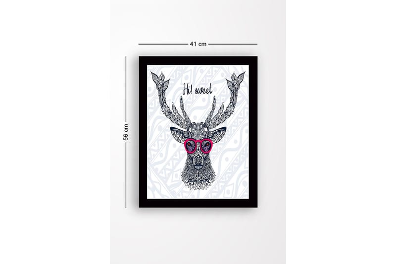 Inramad Canvastavla i trä - 41x56 cm - Stilig hjort med glasögon och detaljerad mönstring - Mörkblå / Rosa / Vit - Inredning - Tavlor & posters - Canvastavla