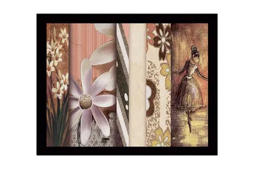Inramad Canvastavla i trä - 41x56 cm - Stiliserad ballerina med blommor och mönster i bakgrunden - Ljuslila / Beige / Brun - Inredning - Tavlor & posters - Canvastavla