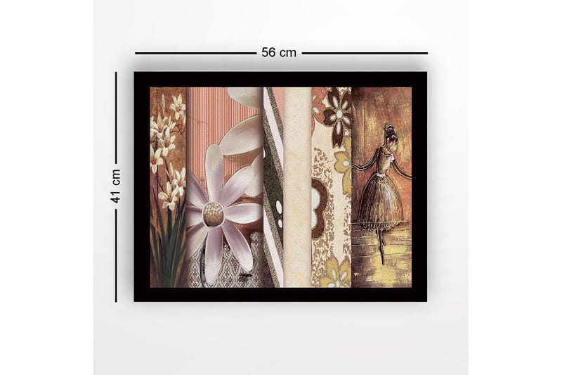 Inramad Canvastavla i trä - 41x56 cm - Stiliserad ballerina med blommor och mönster i bakgrunden - Ljuslila / Beige / Brun - Inredning - Tavlor & posters - Canvastavla