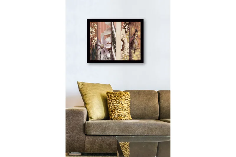 Inramad Canvastavla i trä - 41x56 cm - Stiliserad ballerina med blommor och mönster i bakgrunden - Ljuslila / Beige / Brun - Inredning - Tavlor & posters - Canvastavla