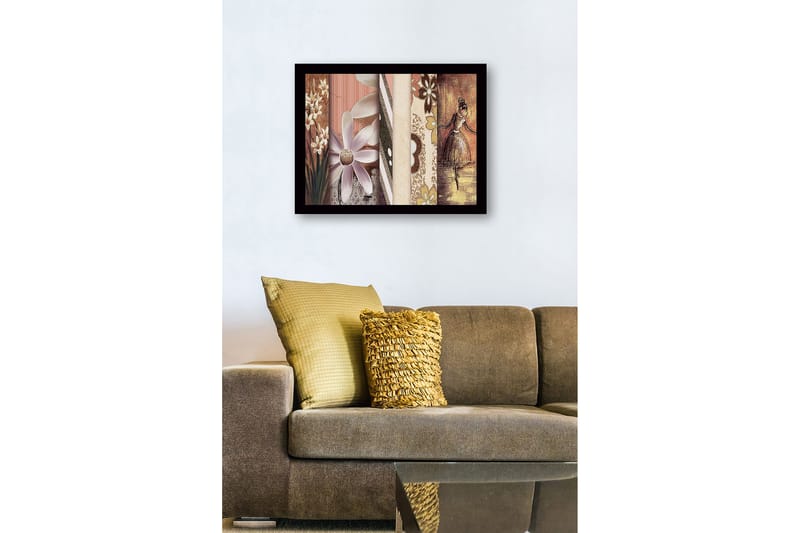 Inramad Canvastavla i trä - 41x56 cm - Stiliserad ballerina med blommor och mönster i bakgrunden - Ljuslila / Beige / Brun - Inredning - Tavlor & posters - Canvastavla
