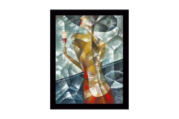 Inramad Canvastavla i trä - 41x56 cm - Stiliserad kvinna med ett glas i handen - Guld / Röd / Grönblå - Inredning - Tavlor & posters - Canvastavla