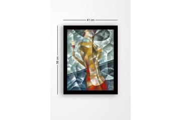 Inramad Canvastavla i trä - 41x56 cm - Stiliserad kvinna med ett glas i handen - Guld / Röd / Grönblå - Inredning - Tavlor & posters - Canvastavla