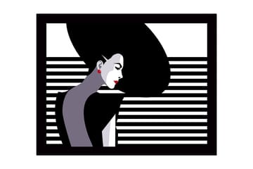 Inramad Canvastavla i trä - 41x56 cm - Stiliserad kvinna med långt hår i profil - Svart / Vit / Röd - Inredning - Tavlor & posters - Canvastavla