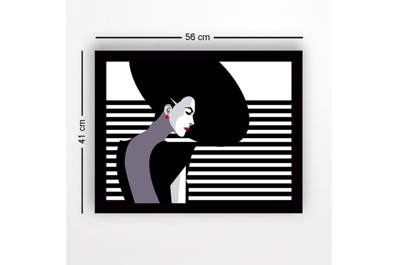 Inramad Canvastavla i trä - 41x56 cm - Stiliserad kvinna med långt hår i profil - Svart / Vit / Röd - Inredning - Tavlor & posters - Canvastavla