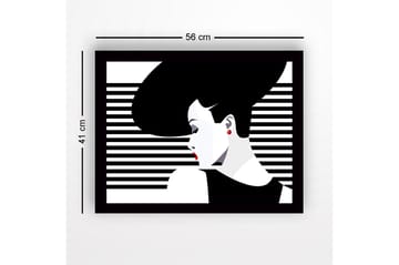 Inramad Canvastavla i trä - 41x56 cm - Stiliserad kvinna med stort hår och röda läppar - Svart / Vitt / Röd - Inredning - Tavlor & posters - Canvastavla