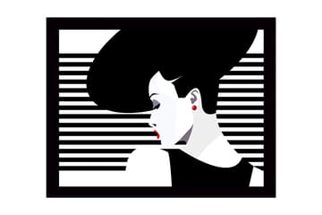 Inramad Canvastavla i trä - 41x56 cm - Stiliserad kvinna med stort hår och röda läppar - Svart / Vitt / Röd - Inredning - Tavlor & posters - Canvastavla