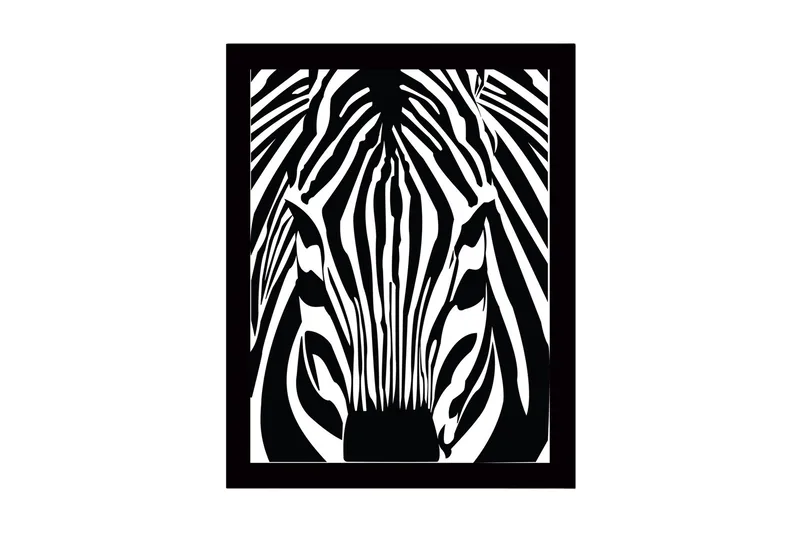 Inramad Canvastavla i trä - 41x56 cm - Stiliserad zebra med kontrasterande svarta och vita linjer, Svart / Vit