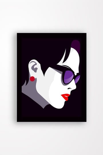 Inramad Canvastavla i trä - 41x56 cm - Stiliserad profil av en kvinna med solglasögon - Mörklila / Röd / Vit - Inredning - Tavlor & posters - Canvastavla