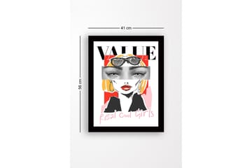 Inramad Canvastavla i trä - 41x56 cm - Stiliserad porträtt av en kvinna med solglasögon och färgglad bakgrund - Röd / Svart / Gul - Inredning - Tavlor & posters - Canvastavla