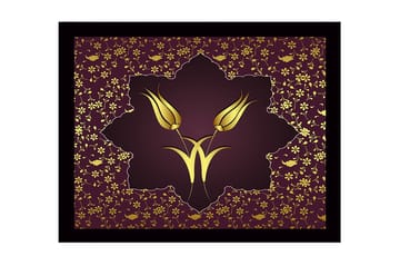 Inramad Canvastavla i trä - 41x56 cm - Stiliserade blommor i guld mot en mörkröd bakgrund - Mörkröd / Guld - Inredning - Tavlor & posters - Canvastavla