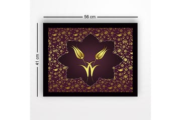 Inramad Canvastavla i trä - 41x56 cm - Stiliserade blommor i guld mot en mörkröd bakgrund - Mörkröd / Guld - Inredning - Tavlor & posters - Canvastavla