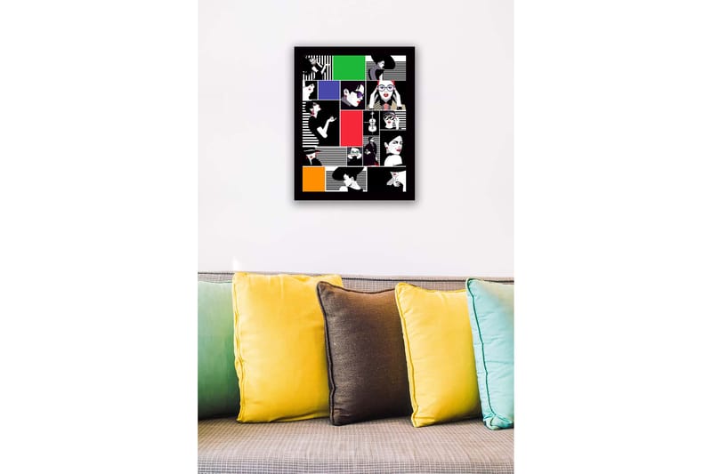 Inramad Canvastavla i trä - 41x56 cm - Stiliserade porträtt av kvinnor i olika uttryck och kläder - Röd / Svart / Vit - Inredning - Tavlor & posters - Canvastavla