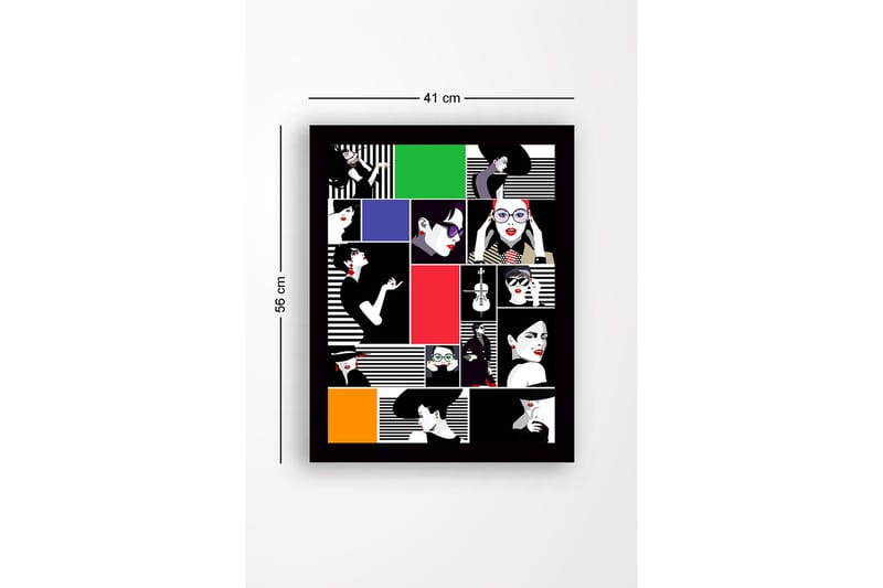 Inramad Canvastavla i trä - 41x56 cm - Stiliserade porträtt av kvinnor i olika uttryck och kläder - Röd / Svart / Vit - Inredning - Tavlor & posters - Canvastavla