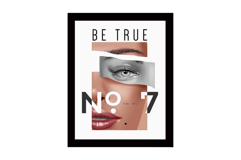 Inramad Canvastavla i trä - 41x56 cm - Stiliserat porträtt med fokus på ögon och läppar - Hudton / Grå / Svart - Inredning - Tavlor & posters - Canvastavla