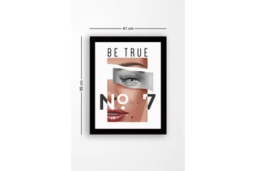 Inramad Canvastavla i trä - 41x56 cm - Stiliserat porträtt med fokus på ögon och läppar - Hudton / Grå / Svart - Inredning - Tavlor & posters - Canvastavla