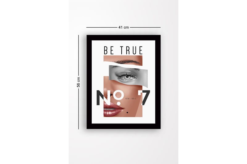 Inramad Canvastavla i trä - 41x56 cm - Stiliserat porträtt med fokus på ögon och läppar - Hudton / Grå / Svart - Inredning - Tavlor & posters - Canvastavla