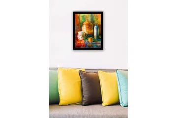 Inramad Canvastavla i trä - 41x56 cm - Stilleben med keramik och glasflaskor - Orange / Grön / Blå - Inredning - Tavlor & posters - Canvastavla