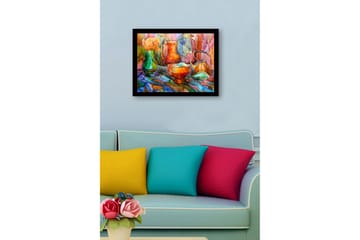Inramad Canvastavla i trä - 41x56 cm - Stillhet med färgglada kärl och blommor - Grön / Orange / Blå - Inredning - Tavlor & posters - Canvastavla