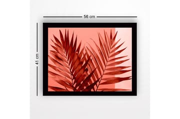 Inramad Canvastavla i trä - 41x56 cm - Stora, stiliserade palmblad i röd nyans - Röd / Ljusrosa - Inredning - Tavlor & posters - Canvastavla