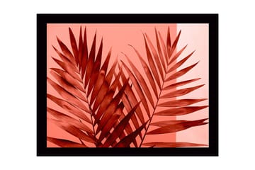 Inramad Canvastavla i trä - 41x56 cm - Stora, stiliserade palmblad i röd nyans - Röd / Ljusrosa - Inredning - Tavlor & posters - Canvastavla