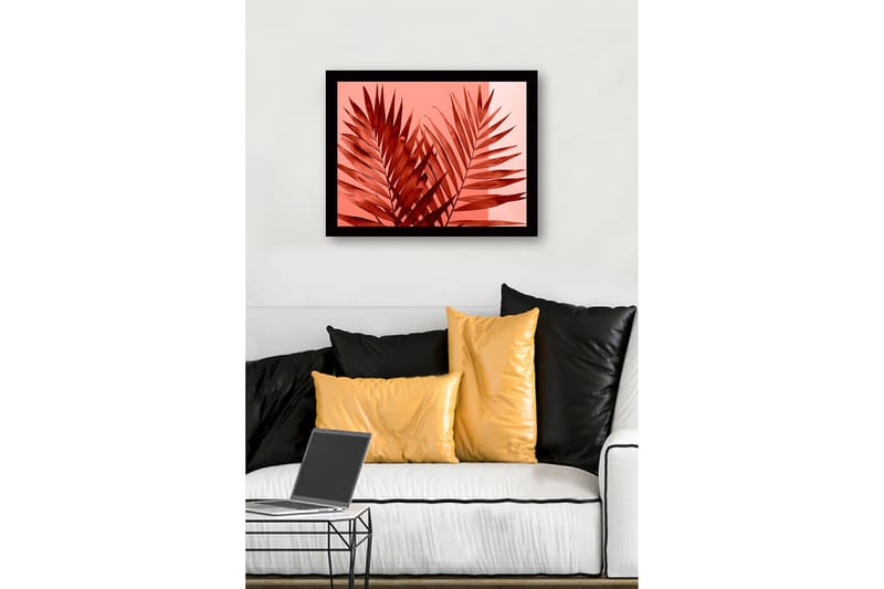 Inramad Canvastavla i trä - 41x56 cm - Stora, stiliserade palmblad i röd nyans - Röd / Ljusrosa - Inredning - Tavlor & posters - Canvastavla