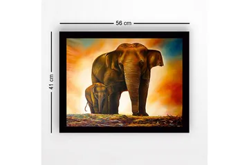 Inramad Canvastavla i trä - 41x56 cm - Storslagen elefant med ett kalv som står nära sin mor - Brun / Orange / Beige - Inredning - Tavlor & posters - Canvastavla