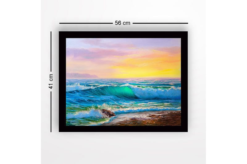 Inramad Canvastavla i trä - 41x56 cm - Storslagen havsutsikt med vågor som bryter mot stranden - Turkos / Blå / Orange - Inredning - Tavlor & posters - Canvastavla