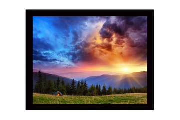 Inramad Canvastavla i trä - 41x56 cm - Storslagen solnedgång över berg och skog - Blå / Orange / Grön - Inredning - Tavlor & posters - Canvastavla