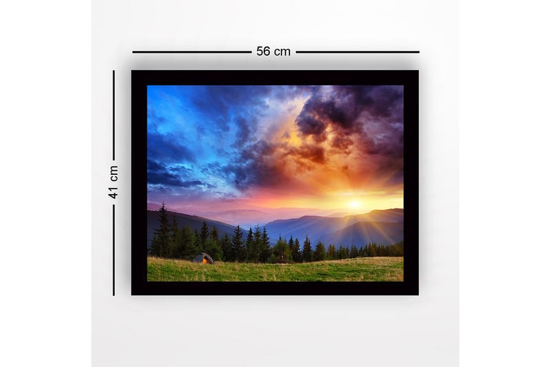 Inramad Canvastavla i trä - 41x56 cm - Storslagen solnedgång över berg och skog - Blå / Orange / Grön - Inredning - Tavlor & posters - Canvastavla