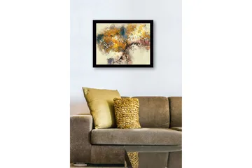 Inramad Canvastavla i trä - 41x56 cm - Stort träd med gyllene lövverk - Guld / Blå / Brun - Inredning - Tavlor & posters - Canvastavla