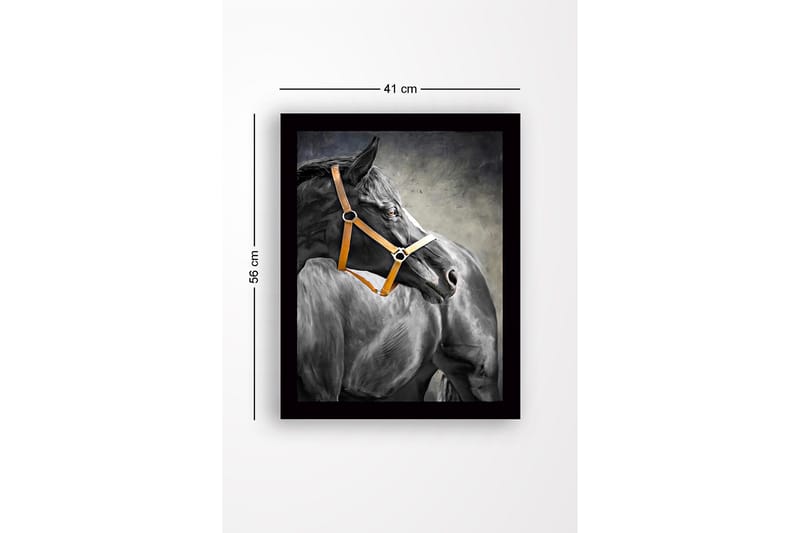 Inramad Canvastavla i trä - 41x56 cm - Svart häst med en orange grimma i profil - Svart / Orange / Grå - Inredning - Tavlor & posters - Canvastavla