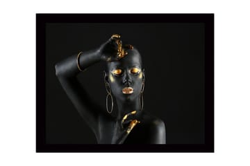 Inramad Canvastavla i trä - 41x56 cm - Svart och guld dekorerad kropp med elegant pose - Svart / Guld - Inredning - Tavlor & posters - Canvastavla