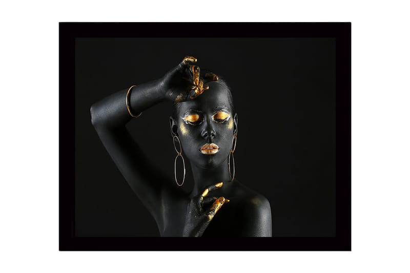 Inramad Canvastavla i trä - 41x56 cm - Svart och guld dekorerad kropp med elegant pose - Svart / Guld - Inredning - Tavlor & posters - Canvastavla
