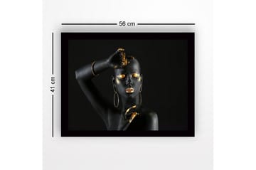 Inramad Canvastavla i trä - 41x56 cm - Svart och guld dekorerad kropp med elegant pose - Svart / Guld - Inredning - Tavlor & posters - Canvastavla