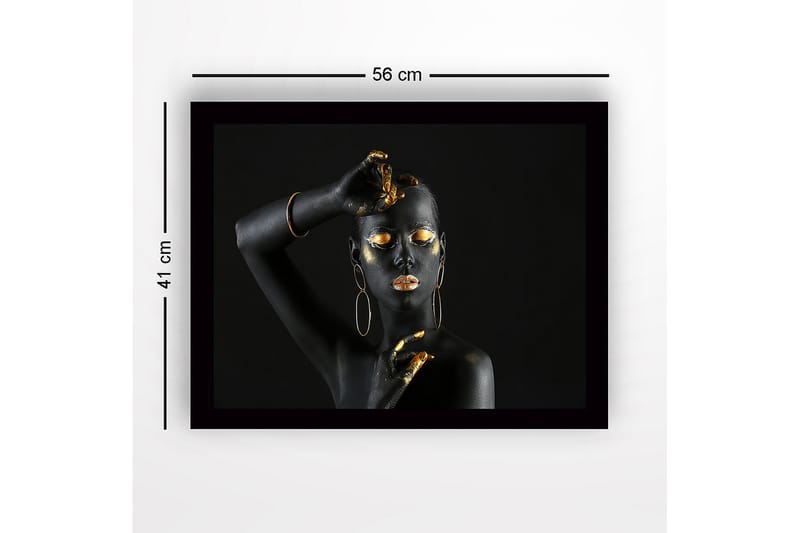Inramad Canvastavla i trä - 41x56 cm - Svart och guld dekorerad kropp med elegant pose - Svart / Guld - Inredning - Tavlor & posters - Canvastavla