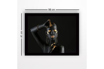 Inramad Canvastavla i trä - 41x56 cm - Svart och guld dekorerad kropp med elegant pose - Svart / Guld - Inredning - Tavlor & posters - Canvastavla