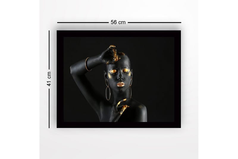 Inramad Canvastavla i trä - 41x56 cm - Svart och guld dekorerad kropp med elegant pose - Svart / Guld - Inredning - Tavlor & posters - Canvastavla